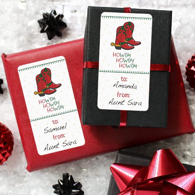 HOwdy HOwdy HOwdy jul Cowboy Boots Gift Märkre Adressetikett (Skapare uppladdad)