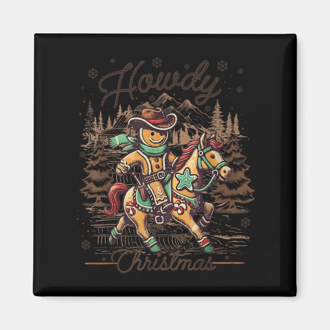 Howdy jul Gingerbröd CowboyRide Horse Väster Magnet (Framsidan)