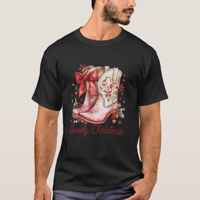 Howdy jul Julafton Coquette Bow Boots CowboyWes T Shirt (Framsida)