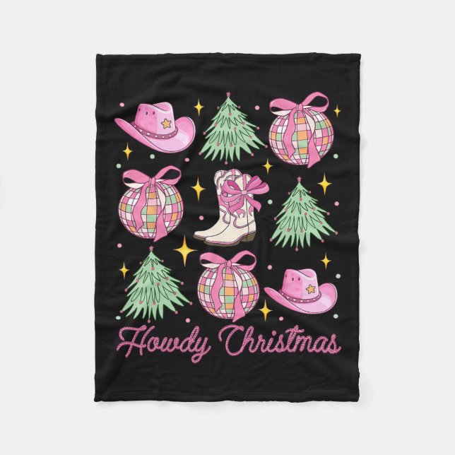 Howdy Jul Rosa Coquette Bow Julafton Träd Wester Fleecefilt (Framsidan)