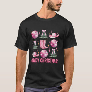 Howdy Jul Rosa Coquette Bow Julafton Träd Wester T Shirt