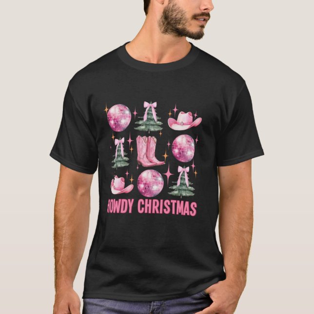 Howdy Jul Rosa Coquette Bow Julafton Träd Wester T Shirt (Framsida)