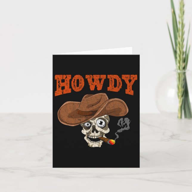 Howdy Land Western Skull Cowboy Hat Cigar Cowbo Kort (Framsida)