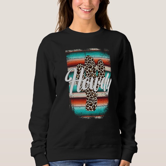HOWDY Leopard Cactus Serape Cactus print Turquoise T Shirt (Framsida)