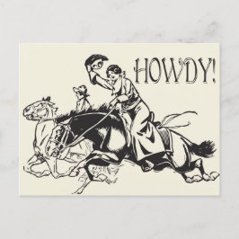 Howdy med Vintage Teckning på Cowtjejer på hästar Vykort