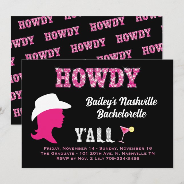 Howdy Nashville Bachelorette-inbjudan Inbjudningar (Fram/baksida)