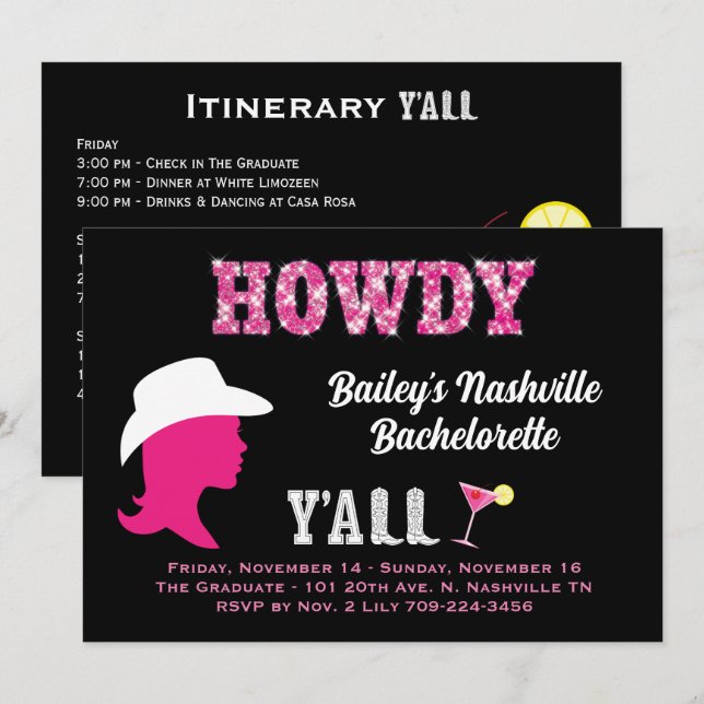 Howdy Nashville Helg Bachelorette-inbjudan Inbjudningar (Fram/baksida)