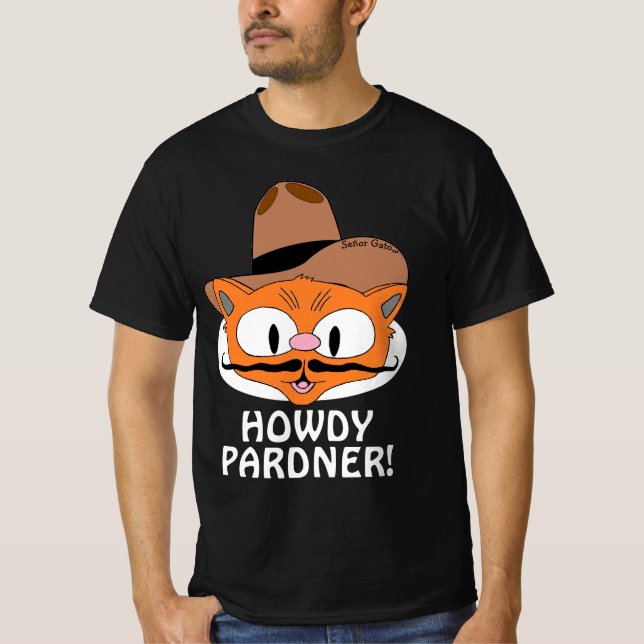 HOWDY PARDNER! Cowboy Mustache Cat T Shirt (Framsida)