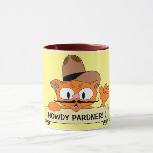 "HOWDY PARDNER!" Tecknad Cowboy Mustasch Katt Roli Mugg
