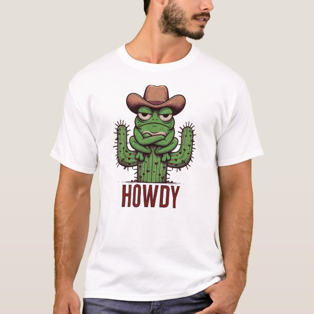 Howdy Partner! Amusing Western-Stil Frog Cowboy T Shirt (Framsida)