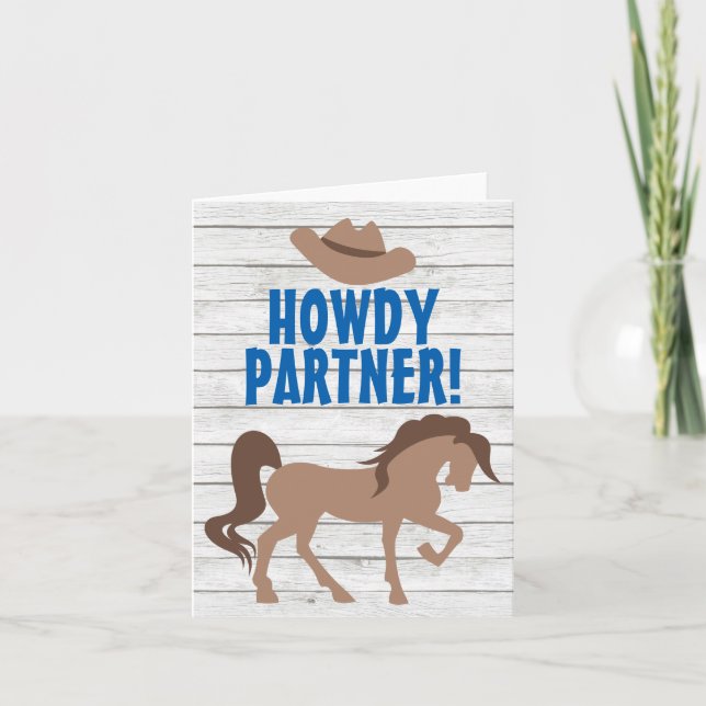 Howdy Partner Brown Horse och Cowboy Hat Western Anteckningskort (Framsida)