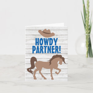 Howdy Partner Brown Horse och Cowboy Hat Western Kort
