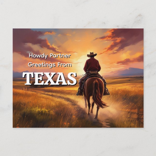 Howdy Partner Hälsning från Texas Vykort (Framsida)
