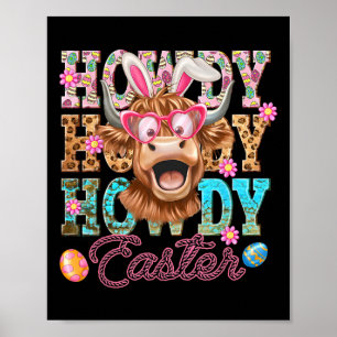 Howdy Påsk Cute Cow Påsk Western Påskhare Poster
