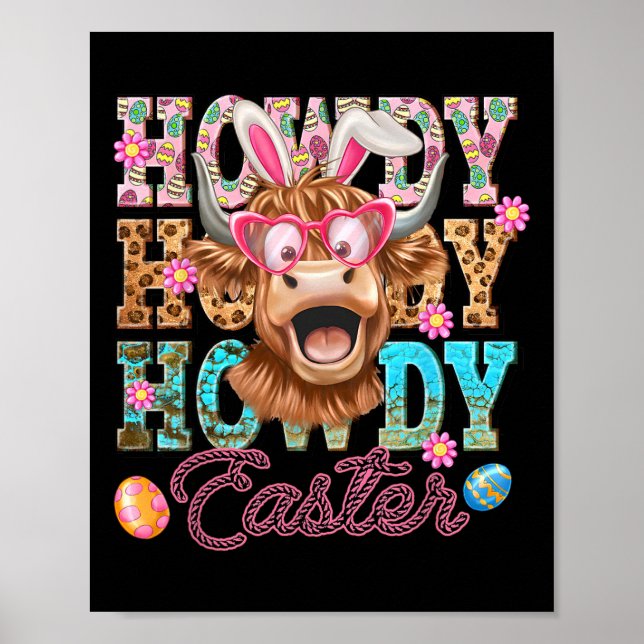 Howdy Påsk Cute Cow Påsk Western Påskhare Poster (Framsidan)