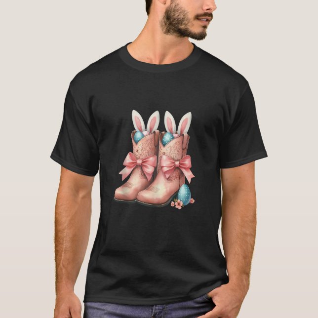 Howdy Påsk Western Påskhare CowboyBoots Coq T Shirt (Framsida)