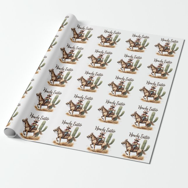 Howdy Påskhare Riding a Horse Cowboy Presentpapper (Utrullad)