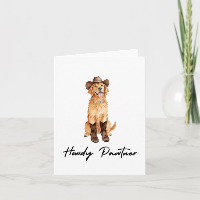 Howdy Pawtner Golden Retriever Watercolor Kort (Framsida)