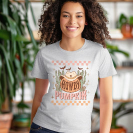 Howdy Pumpkin Halloween Retro Western Rosa Orange T Shirt