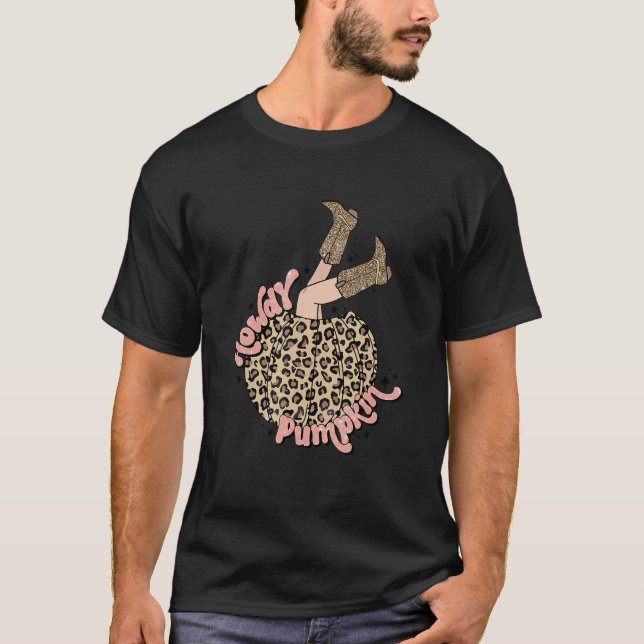 Howdy Pumpkin Leopard Rodeo Cowtjejer Boots Fall H T Shirt (Framsida)