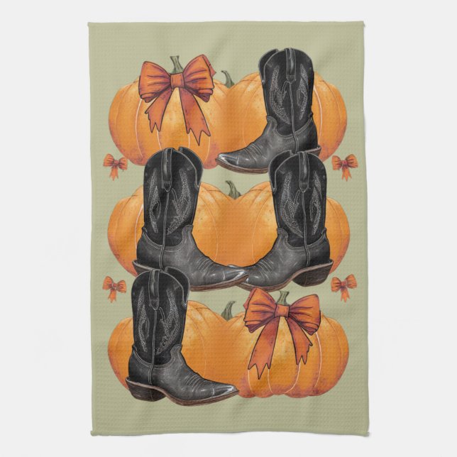 Howdy Pumpkin Western Fall Coquette Bow Cowgirl Kökshandduk (Vertikal)