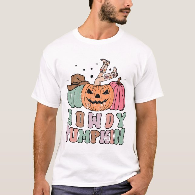 Howdy Pumpkin Western Fall Rodeo Halloween T Shirt (Framsida)