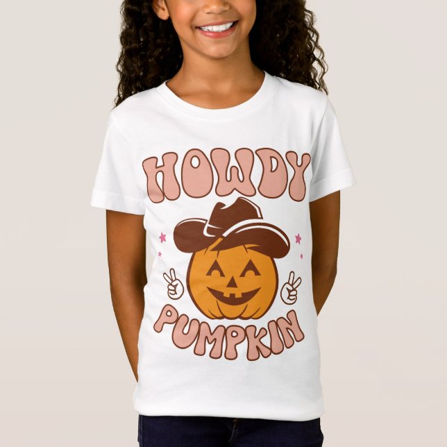 Howdy Pumpkin Western Retro Halloween T-Shirt (Framsida)