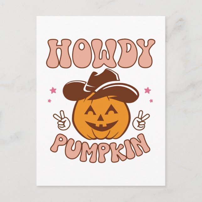 Howdy Pumpkin Western Retro Halloween Vykort (Framsida)
