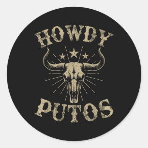 Howdy Putos Bull Skull Land Cowboy Western Vint Runt Klistermärke