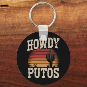 Howdy Putos Funny Cactus Retro Vintage Nyckelring