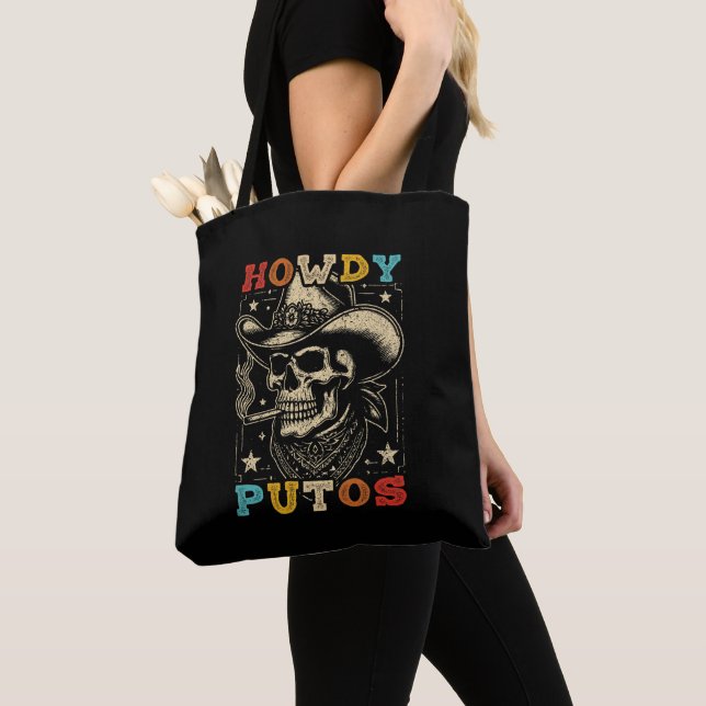 Howdy Putos Funny Skull Retro-Vintage Tygkasse (Närbild)