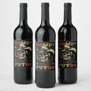 Howdy Putos Funny Skull Retro-Vintage Vinflaska Etikett