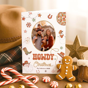 Howdy Retro Western Family Photo-jul Helgkort