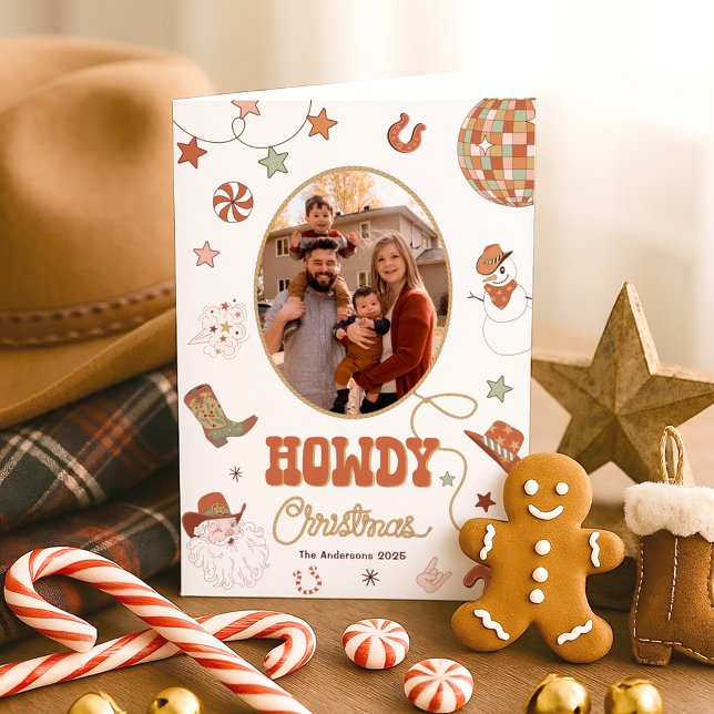 Howdy Retro Western Family Photo-jul Helgkort (Skapare uppladdad)