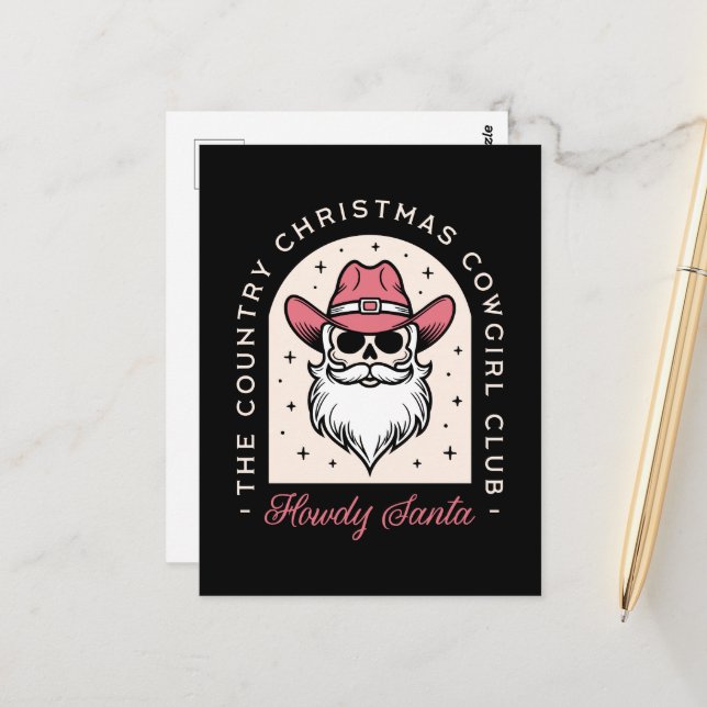 Howdy Santa Land Cowgirl disco jul Vykort (Fram/Back In Situ)