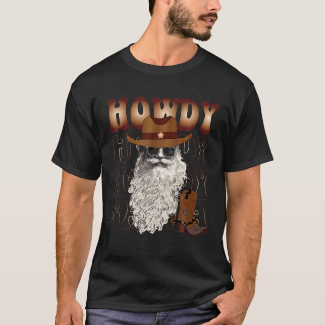 Howdy Santa Retro Westerna julHelgdagar Cowbo T Shirt (Framsida)