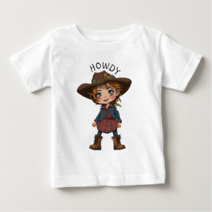 Howdy Tecknad Cowgirl Cowboy Hat Land Kids Gift T Shirt