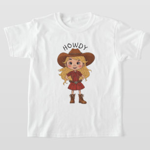 Howdy Tecknad Cowgirl Land Cowboy Hat Kids Gift T Shirt