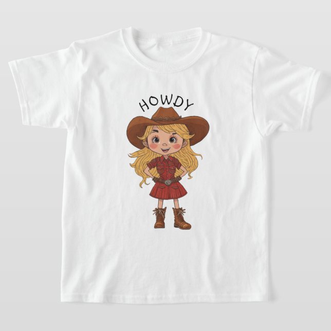 Howdy Tecknad Cowgirl Land Cowboy Hat Kids Gift T Shirt (Laydown)