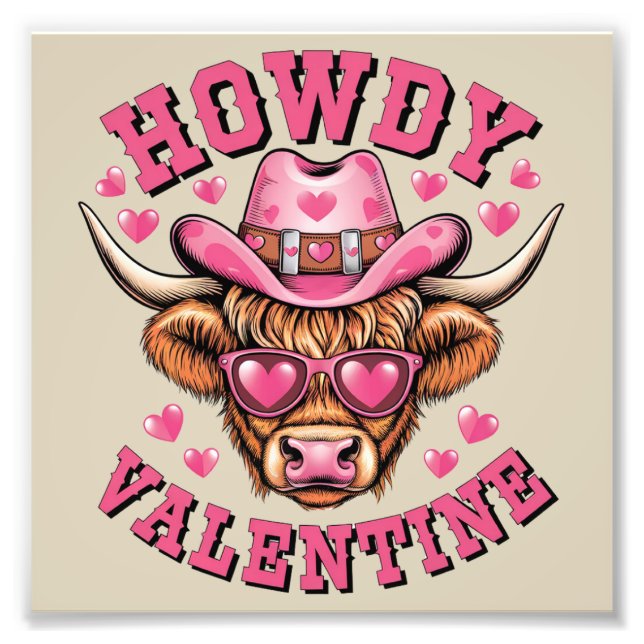 Howdy Valentine Cow Valentiness Da&y Coquette Kärl Fototryck (Framsidan)
