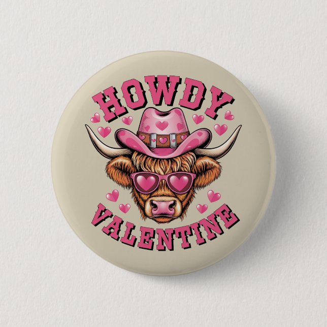 Howdy Valentine Cow Valentiness Da&y Coquette Kärl Knapp (Framsida)