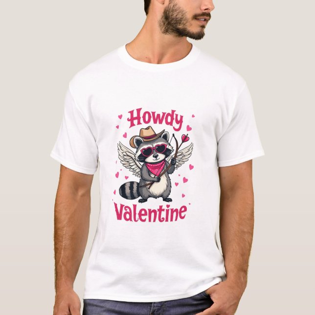 Howdy Valentine Cowboy Hat Cupid Raccoon Gift T Shirt (Framsida)