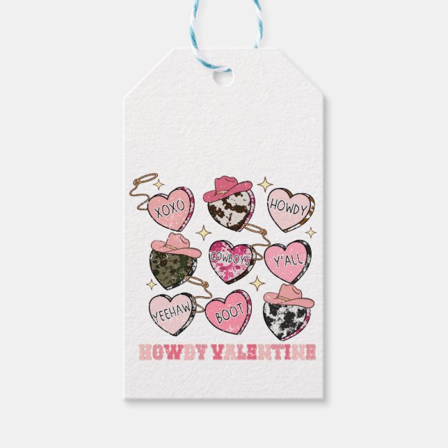 Howdy Valentine Heart Cowhide Western Presentetikett (Framsidan)