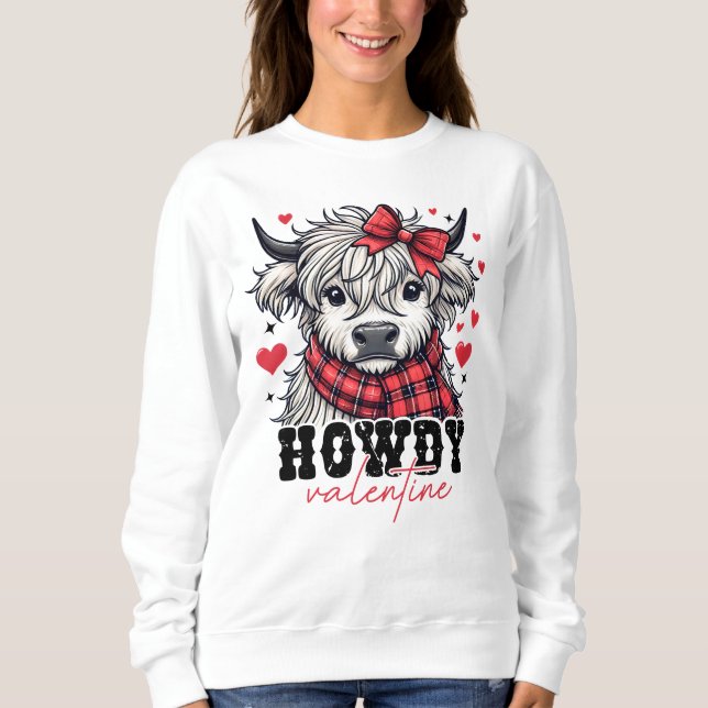 Howdy Valentine Highland Cow T Shirt (Framsida)