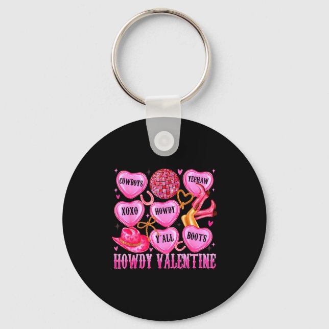 Howdy Valentine Western Cowgirl Hearts Candy Women Nyckelring (Framsida)