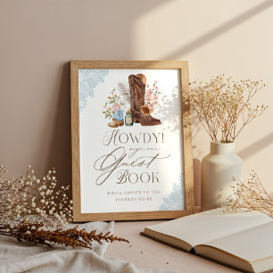 Howdy Vild Westernare Pojke Shower Guestbook Sign Poster