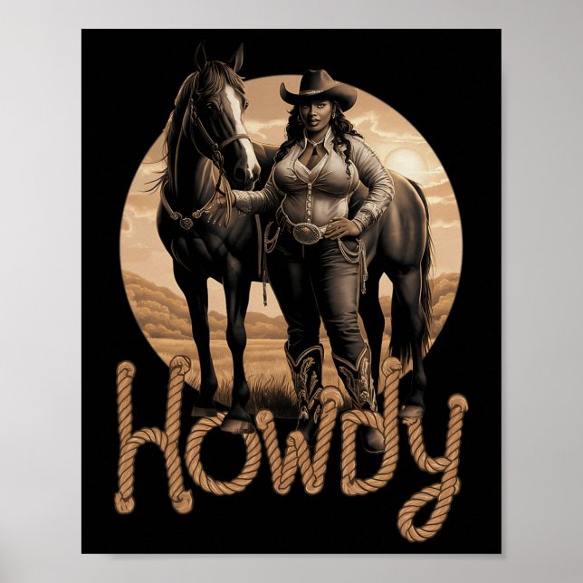 Howdy Western Black Cowgirl African American Woman Poster (Framsidan)