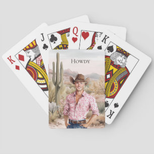 Howdy Western Cowboy på Rosa på Horse Casinokort