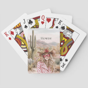 Howdy Western Cowgirl i Rosa Heart Sunglasses Casinokort