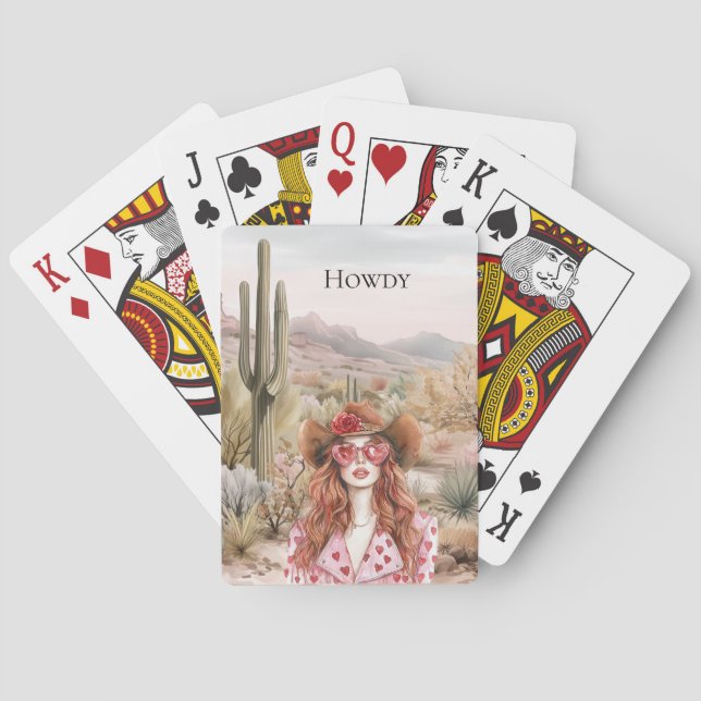 Howdy Western Cowgirl i Rosa Sunglasses Casinokort (Baksidan)